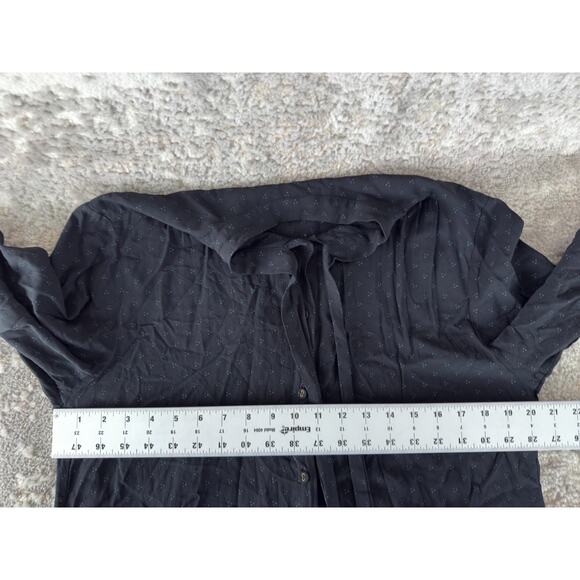 Uniqlo Size L Tie Front Casual Minimalist Button Top Black Long Sleeve - Picture 5 of 9